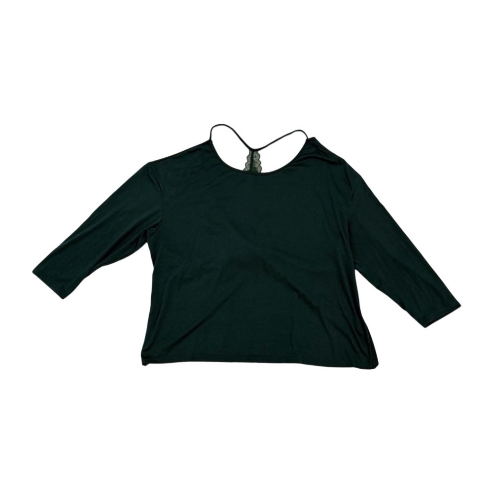 SHEIN Curve 2XL Forest Green Wrap Back Top | Lace Detail 3/4 Sleeve Blouse